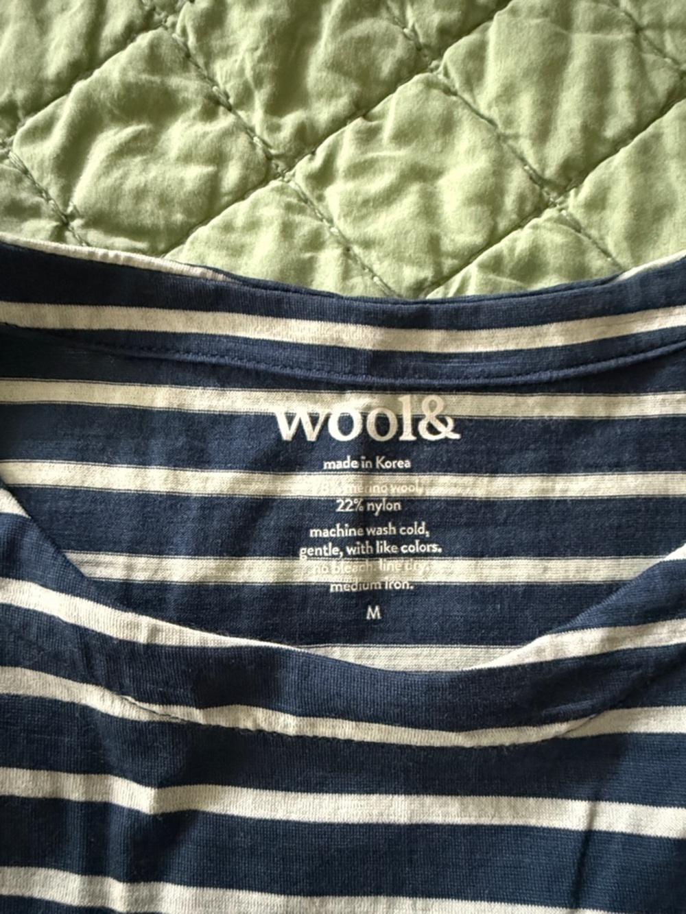 Wool& Navy and White Striped Midi Dress with Self-Tie Belt Merino Wool Blend - Picture 2 of 2